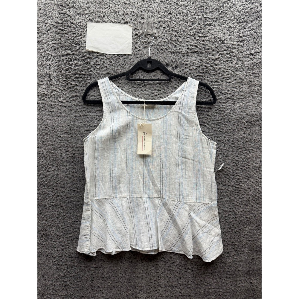 NWT Two By Vince Camuto Linen-Blend Striped Sleeveless Tank Top Off-White Size M